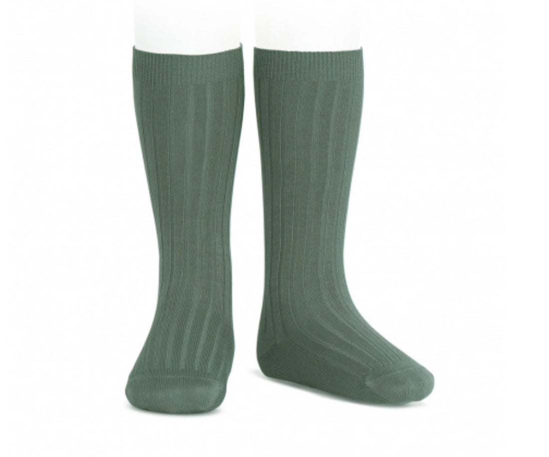 Calcetines altos básicos canalé VERDE LIQUEN