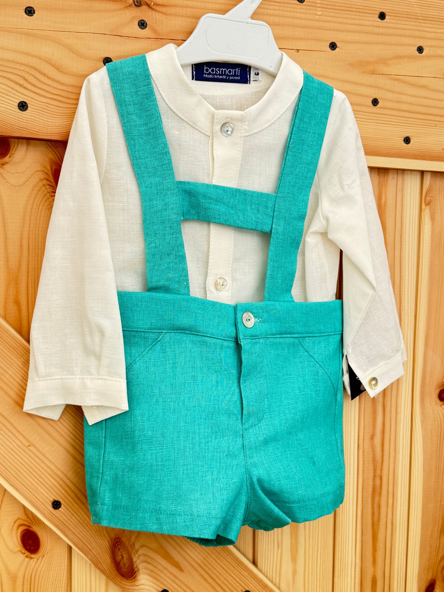 Camisa lino y peto en color Turquesa colección gran esfinge