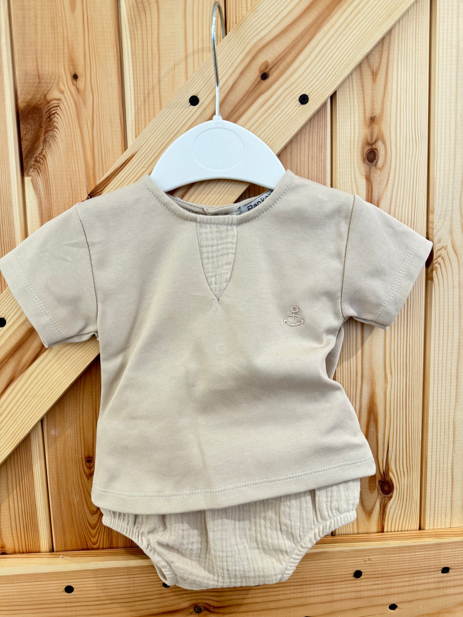 Camiseta algodón y Ranita bambula color arena colección ancla